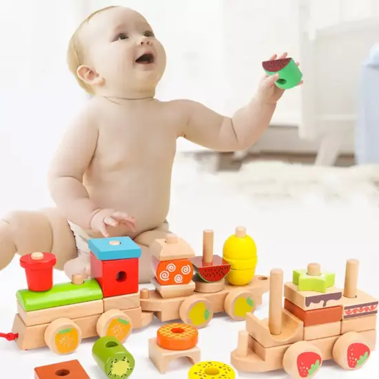 Tren educativ cu forme geometrice Fructe Sortator lemn