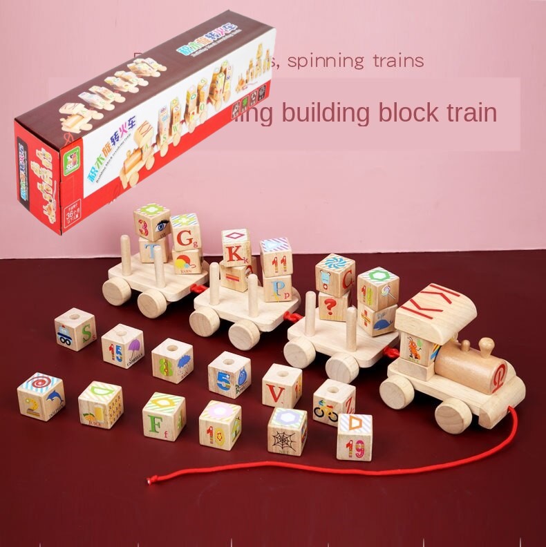 Trenulet de tras educativ Cuburi rotative Building Block