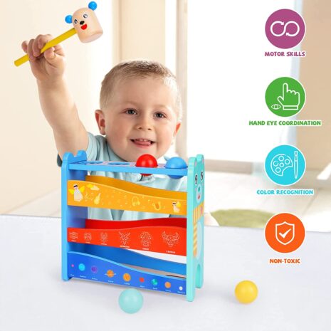 circuit-cu-bile-pista-ursulet-din-lemn-jucarie-cu-ciocanel