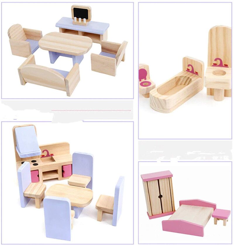 Casuta pentru papusi Mobilier cu accesorii lemn Roz