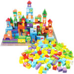 Cuburi constructie lemn Animale 100 piese Beilaluna