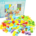 Cuburi constructie lemn Animale 100 piese Beilaluna