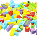 Cuburi constructie lemn Animale 100 piese Beilaluna