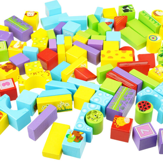 Cuburi constructie lemn Animale 100 piese Beilaluna