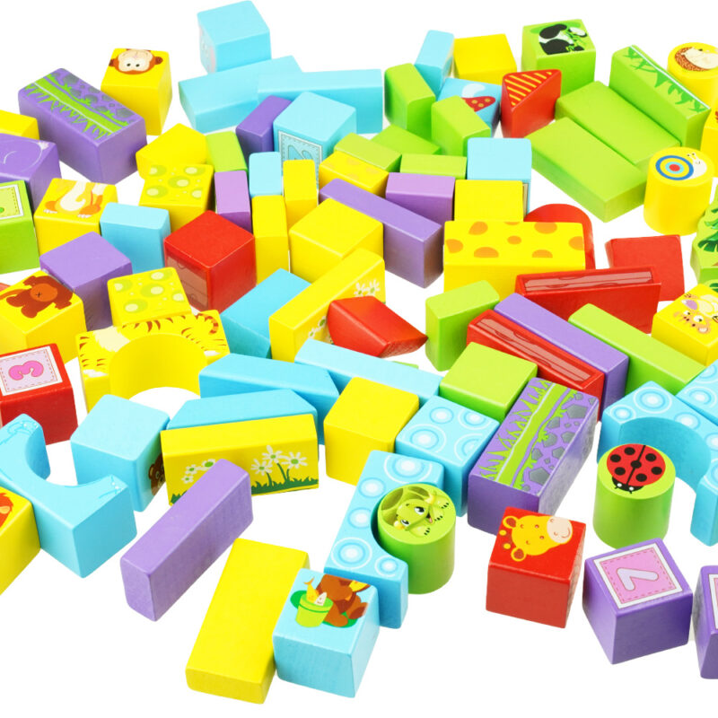 Cuburi constructie lemn Animale 100 piese Beilaluna