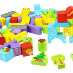 Cuburi constructie lemn Animale 100 piese Beilaluna