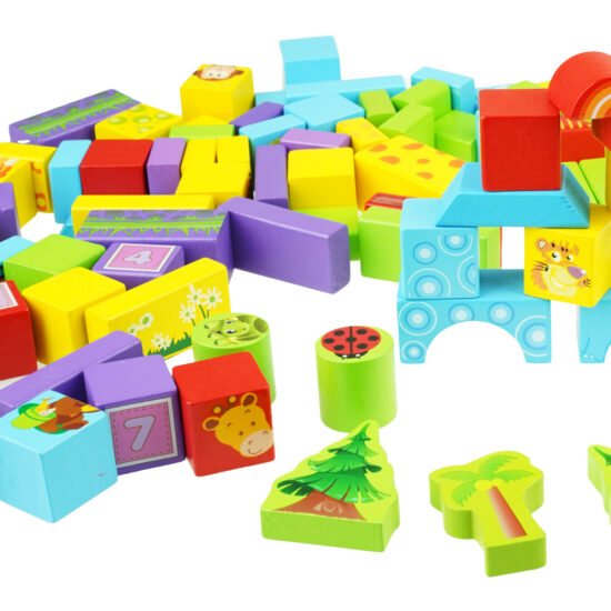 Cuburi constructie lemn Animale 100 piese Beilaluna