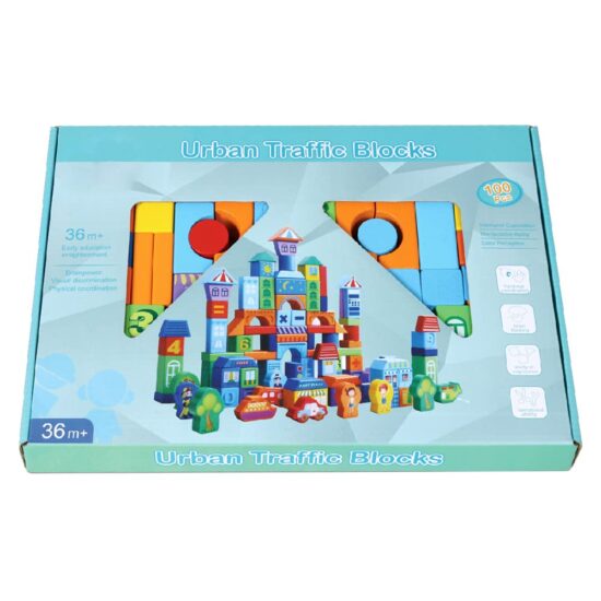 Cuburi constructie lemn Oraselul 100 piese Beilaluna