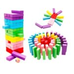 Cuburi stivuire Turnul Jenga din lemn 54 piese colorate