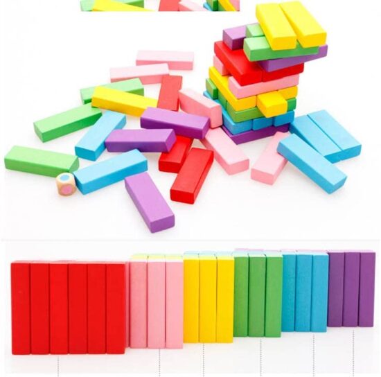 Cuburi stivuire Turnul Jenga din lemn 54 piese colorate