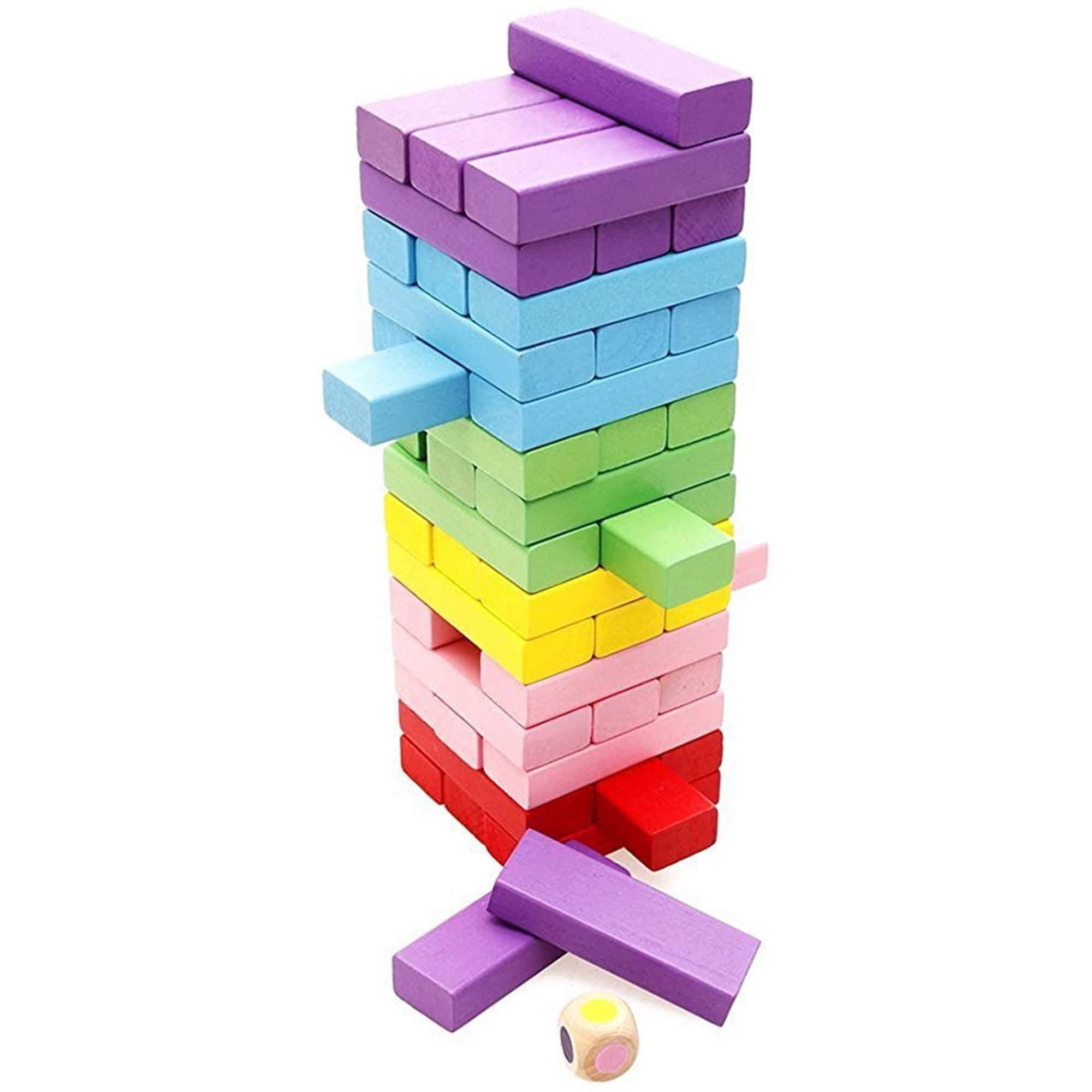Cuburi stivuire Turnul Jenga din lemn 54 piese colorate
