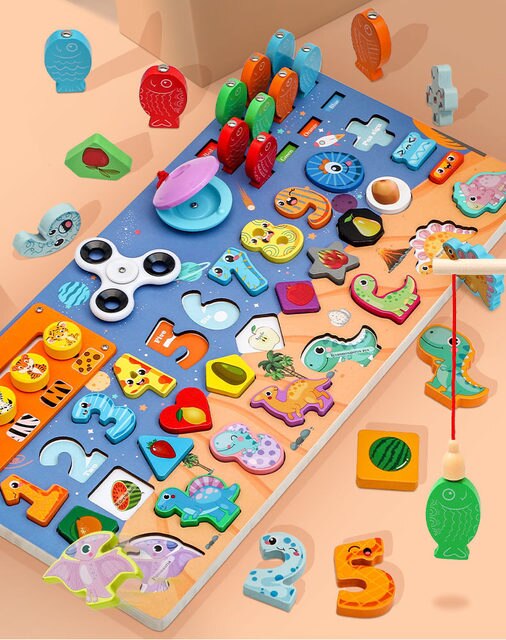 Placa Montessori Joc logaritmic Puzzle dinozauri Forme