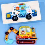 Puzzle 3D Educativ Vehicule de transport din lemn