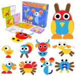 Puzzle lemn Montessori Tangram cu forme geometrice