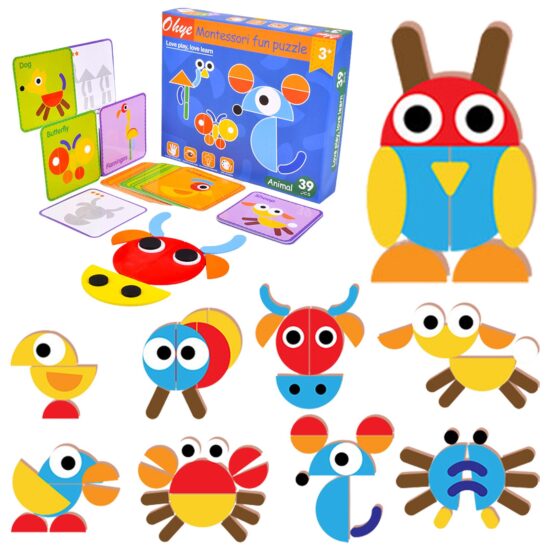 Puzzle lemn Montessori Tangram cu forme geometrice Puzzle lemn Montessori Tangram cu forme geometrice