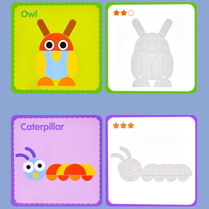 Puzzle lemn Montessori Tangram cu forme geometrice