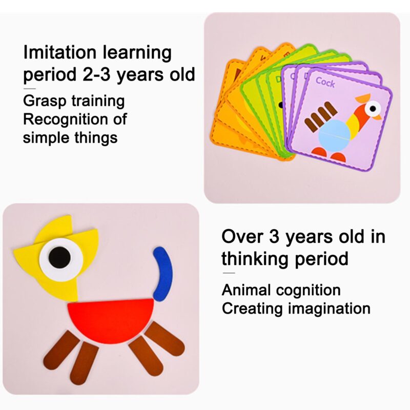 Puzzle lemn Montessori Tangram cu forme geometrice