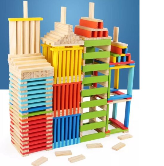 Set Cuburi tridimensionale Constructie 210 piese lemn