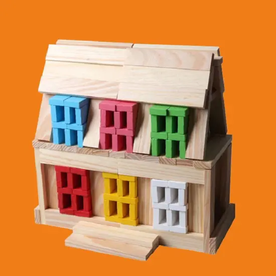 Set Cuburi tridimensionale Constructie 210 piese lemn