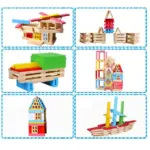 Set Cuburi tridimensionale Constructie 210 piese lemn