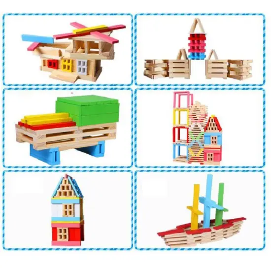 Set Cuburi tridimensionale Constructie 210 piese lemn