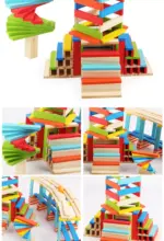 Set Cuburi tridimensionale Constructie 210 piese lemn