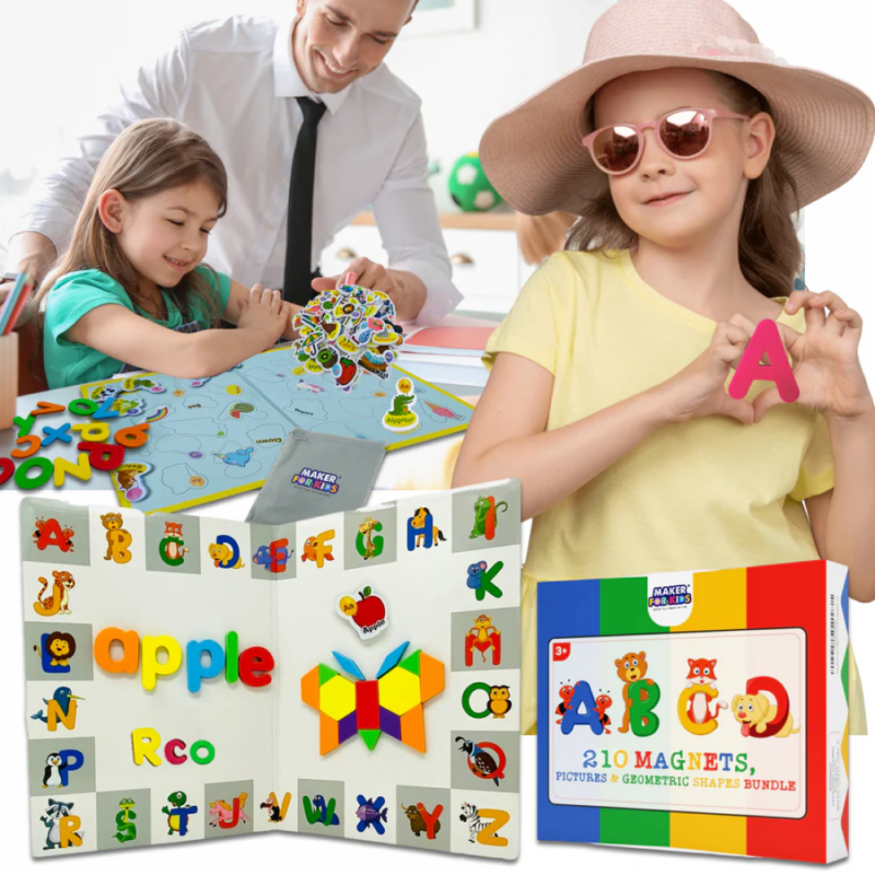 Carte magnetica educativa Litere Cifre Tangram 210 pc