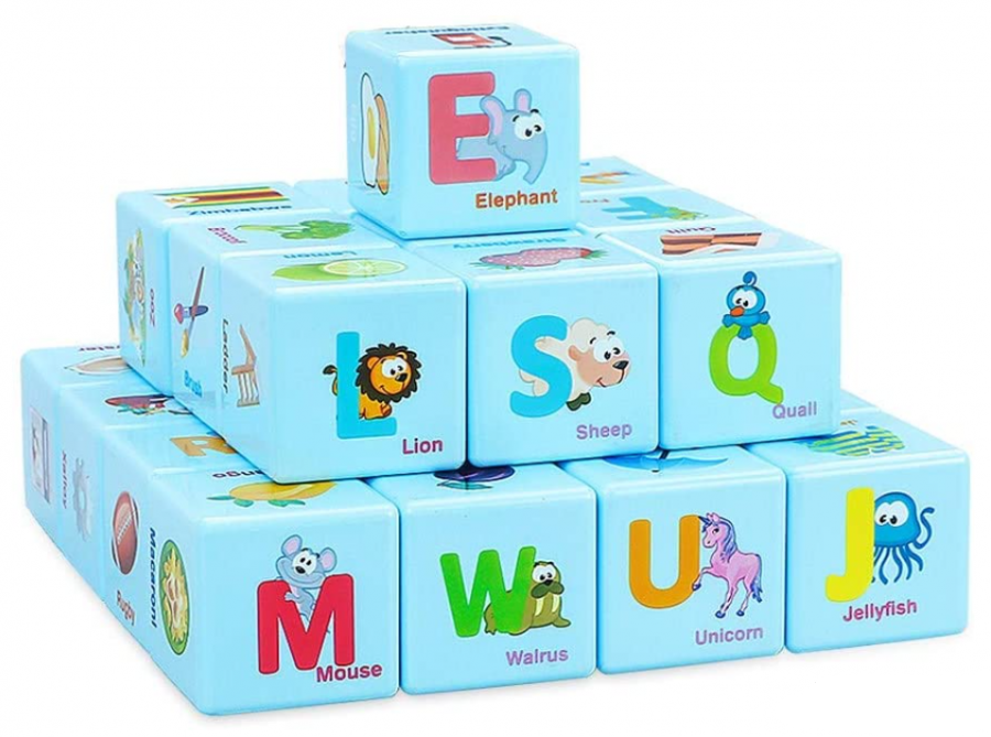 Set 26 de Cuburi Alfabet cu Animalute Obiecte Cuvinte