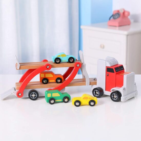 Camionul cu platforma Set 4 masini din lemn Topbright