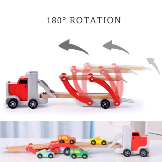 Camionul cu platforma Set 4 masini din lemn Topbright