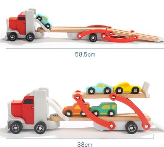 Camionul cu platforma Set 4 masini din lemn Topbright