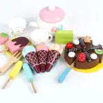 Caruciorul cu Desert Jucarie de impins si servit lemn