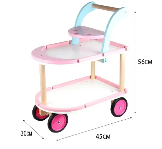 Caruciorul cu Desert Jucarie de impins si servit lemn