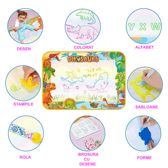Covoras cu dinozauri Set educativ desen Marker cu apa