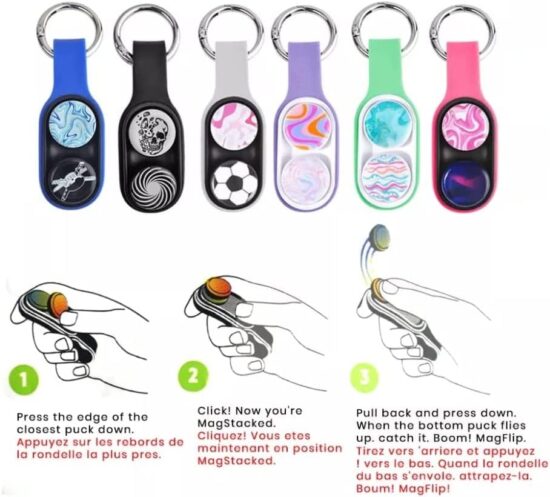 Jucarie Antistres Pop Puck, cu 2 Magneti si inel pentru breloc