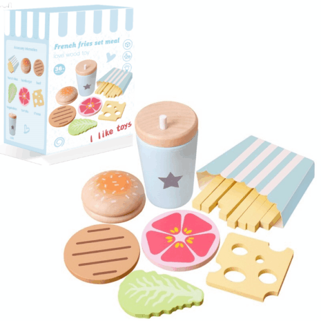 Jucarii Mancare Hamburger Meniu cu cartofi prajiti lemn