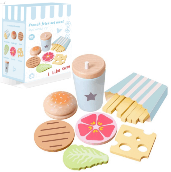 Jucarii Mancare Hamburger Meniu cu cartofi prajiti lemn