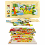 Puzzle in straturi Animalele din Jungla-Ferma din lemn