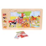Puzzle in straturi Animalele din Jungla-Ferma din lemn