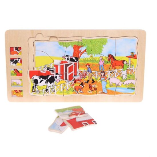 Puzzle in straturi Animalele din Jungla-Ferma din lemn