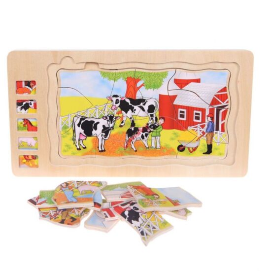 Puzzle in straturi Animalele din Jungla-Ferma din lemn