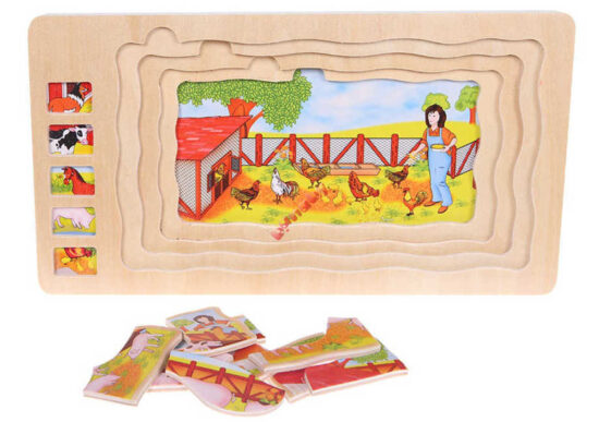 Puzzle in straturi Animalele din Jungla-Ferma din lemn