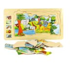 Puzzle in straturi Animalele din Jungla-Ferma din lemn