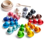 Set Montessori din lemn Sortare Bile Culori in cupe