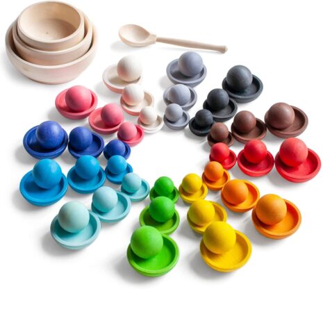 Set Montessori din lemn Sortare Bile Culori in cupe