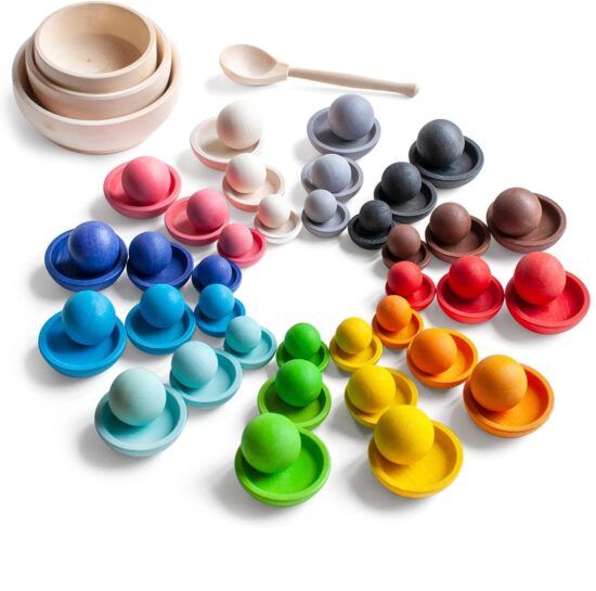 Set Montessori din lemn Sortare Bile Culori in cupe Set Montessori din lemn Sortare Bile Culori in cupe