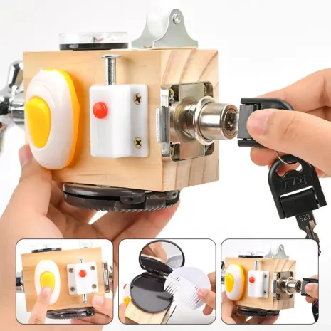 Cub educativ Busy Jucarie senzoriala Montessori Incuie