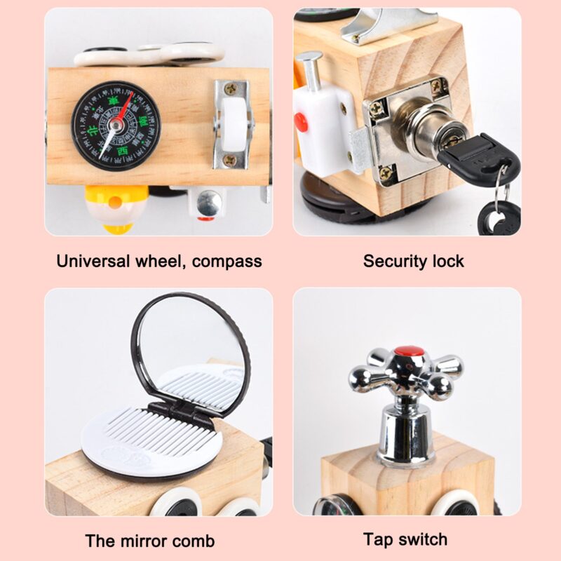 Cub educativ Busy Jucarie senzoriala Montessori Incuie