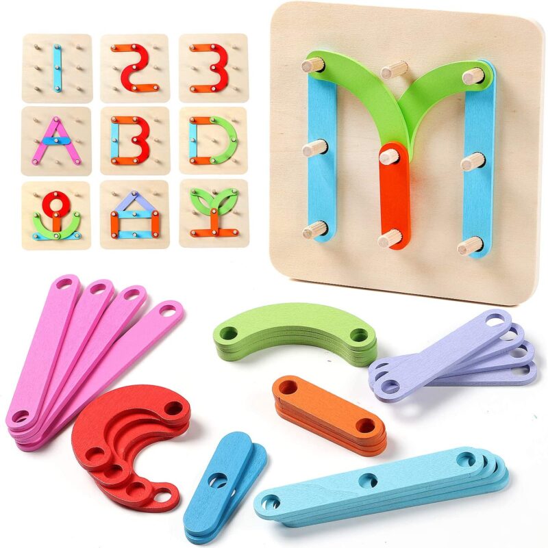 Joc Geoboard Puzzle educativ Litere Cifre Forme Stem