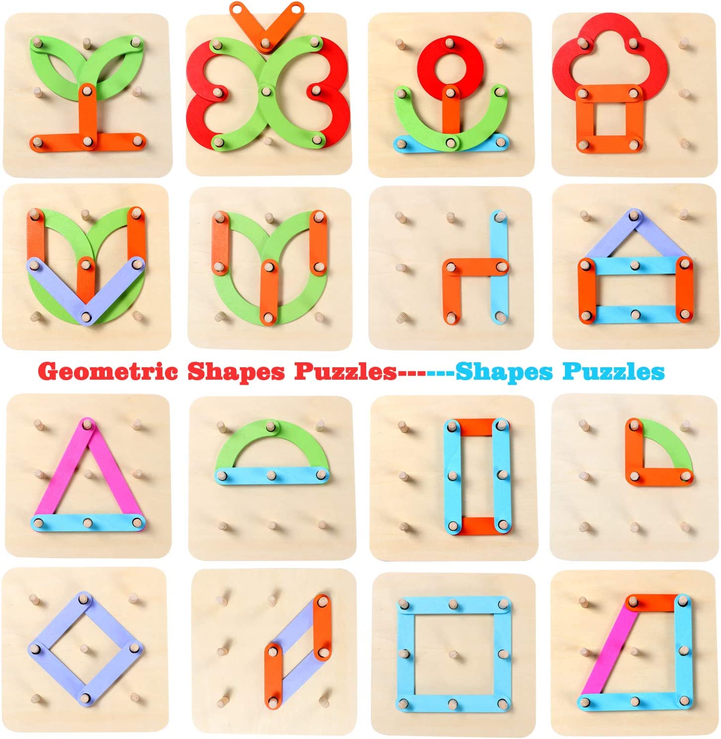Joc Geoboard Puzzle educativ Litere Cifre Forme Stem